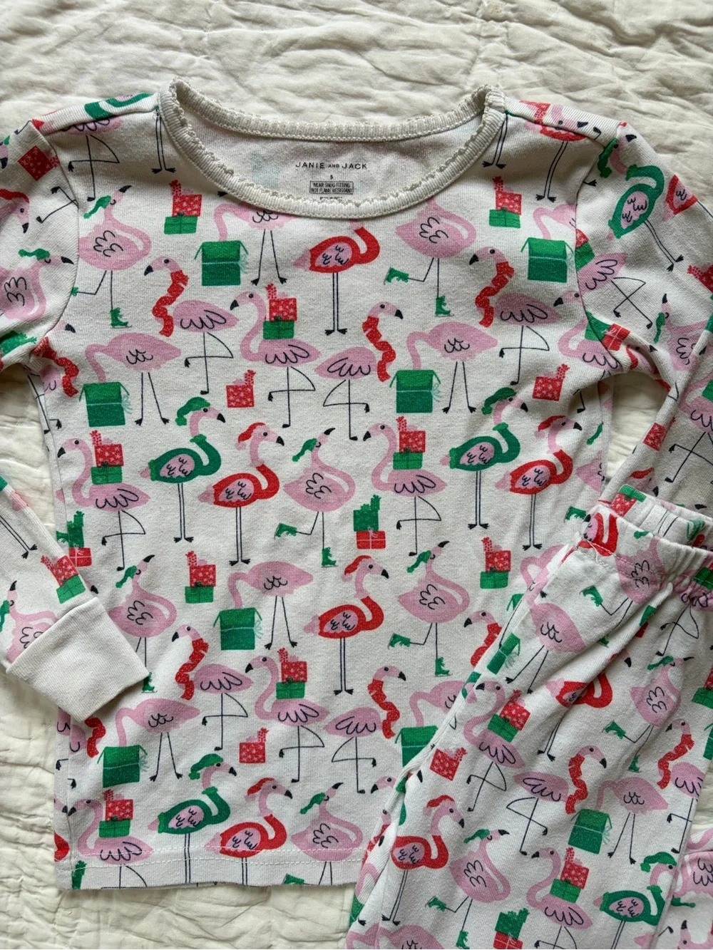 Janie and Jack Christmas Flamingo Print Long Sleeve Pajama Set